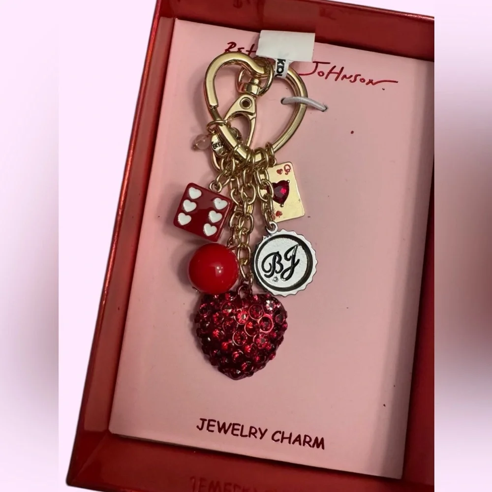 BETSEY JOHNSON Valentine Cherry Soda Pop Multiple Charms Bag Charm Keychain NWT